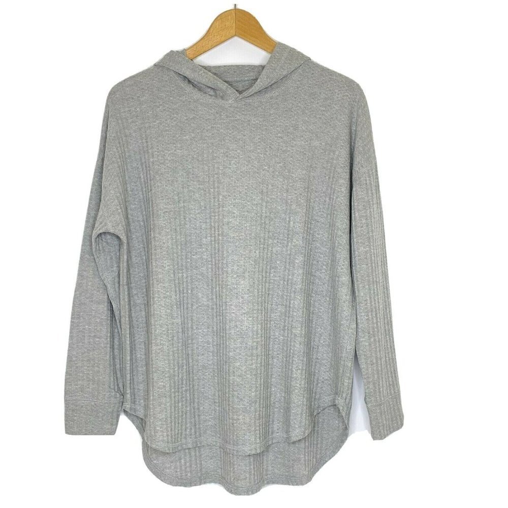 Cha Sor Women's Medium Hooded Pullover L/S Waffle Top Hoodie Hi Low Hem NEW